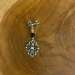 SINGLE Retired Sorrento Onyx Filigree Drop Earring, Sterling Silver
